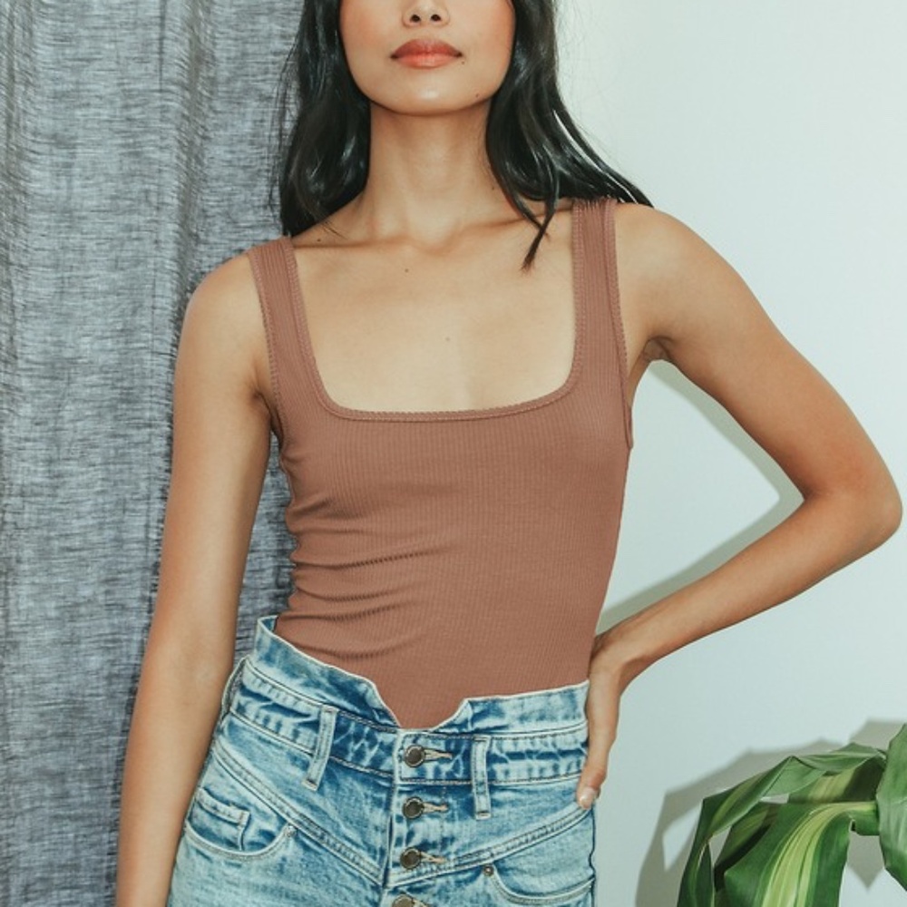 Lulus Basics Alita Tan Ribbed Sleeveless Bodysuit Beige - Size XS